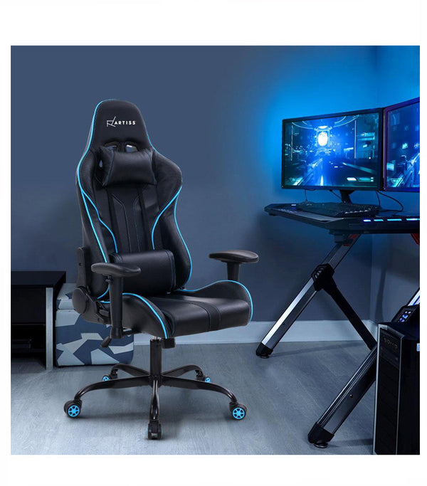 MUSKET Gaming Office Chair Computer Chairs Leather Seat Racing Racer Recliner Meeting Chair Black Blue