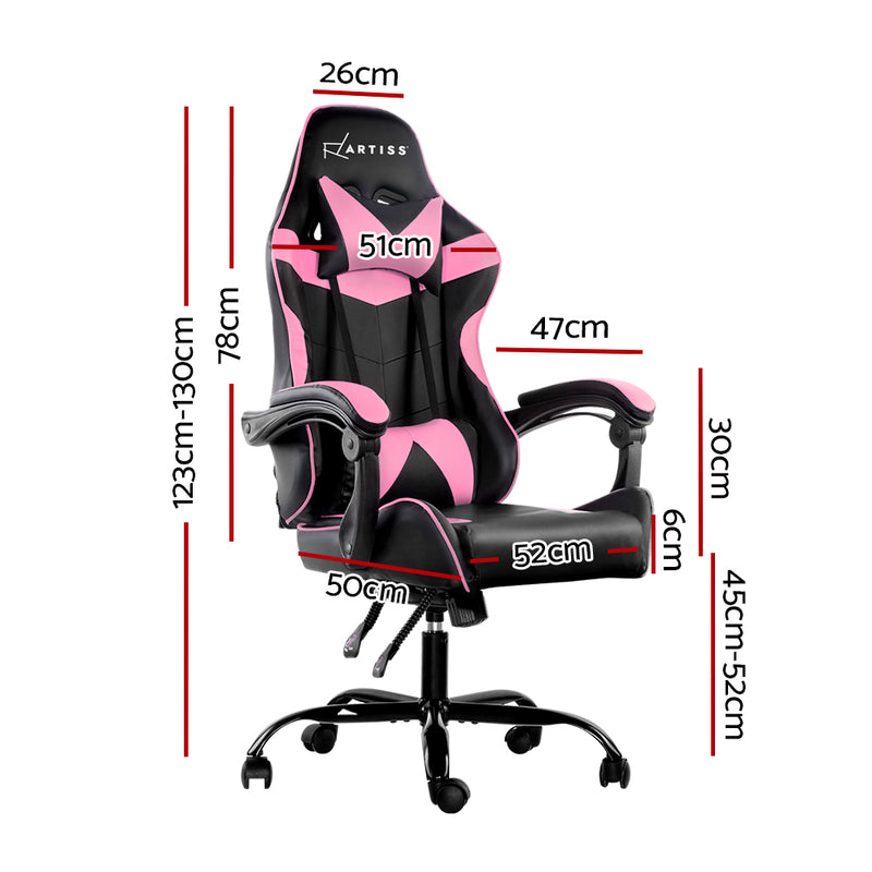 MECKA Office Chair Gaming Chair Computer Chairs Recliner PU Leather Seat Armrest Black Pink