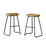 Artiss Set of 2 Elm Wood Backless Bar Stools 65cm - Black and Light Natural