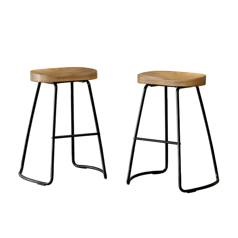 Artiss Set of 2 Elm Wood Backless Bar Stools 65cm - Black and Light Natural