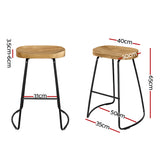 Artiss Set of 2 Elm Wood Backless Bar Stools 65cm - Black and Light Natural