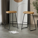 Artiss Set of 2 Elm Wood Backless Bar Stools 65cm - Black and Light Natural