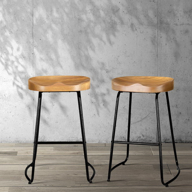 Artiss Set of 4 Elm Wood Backless Bar Stools 65cm - Black and Light Natural