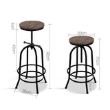 Artiss Bar Stool Industrial Round Seat Wood Metal - Black and Brown