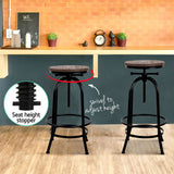 Artiss Bar Stool Industrial Round Seat Wood Metal - Black and Brown