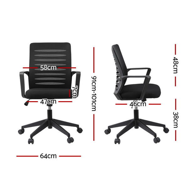 Artiss Ergonomic Office Chair Mesh Computer Desk Chairs with Lumbar Support, Height Adjustment Swivel Chair Mid Back for Home Office Study, Black