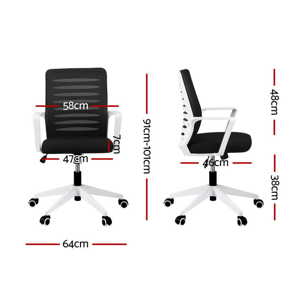 Artiss Ergonomic Office Chair Mesh Computer Desk Chairs with Lumbar Support, Height Adjustment Swivel Chair Mid Back for Home Office Study, Black and White