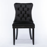 4x Velvet Dining Chairs Upholstered Tufted Kithcen Chair with Solid Wood Legs Stud Trim and Ring-Black