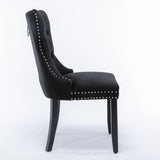 4x Velvet Dining Chairs Upholstered Tufted Kithcen Chair with Solid Wood Legs Stud Trim and Ring-Black