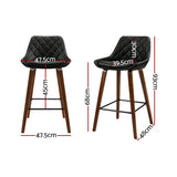 LINDSAY Set of 2 Bar Stools Bentwood PU Leather Diamond Pleat - Black