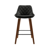 LINDSAY Set of 2 Bar Stools Bentwood PU Leather Diamond Pleat - Black