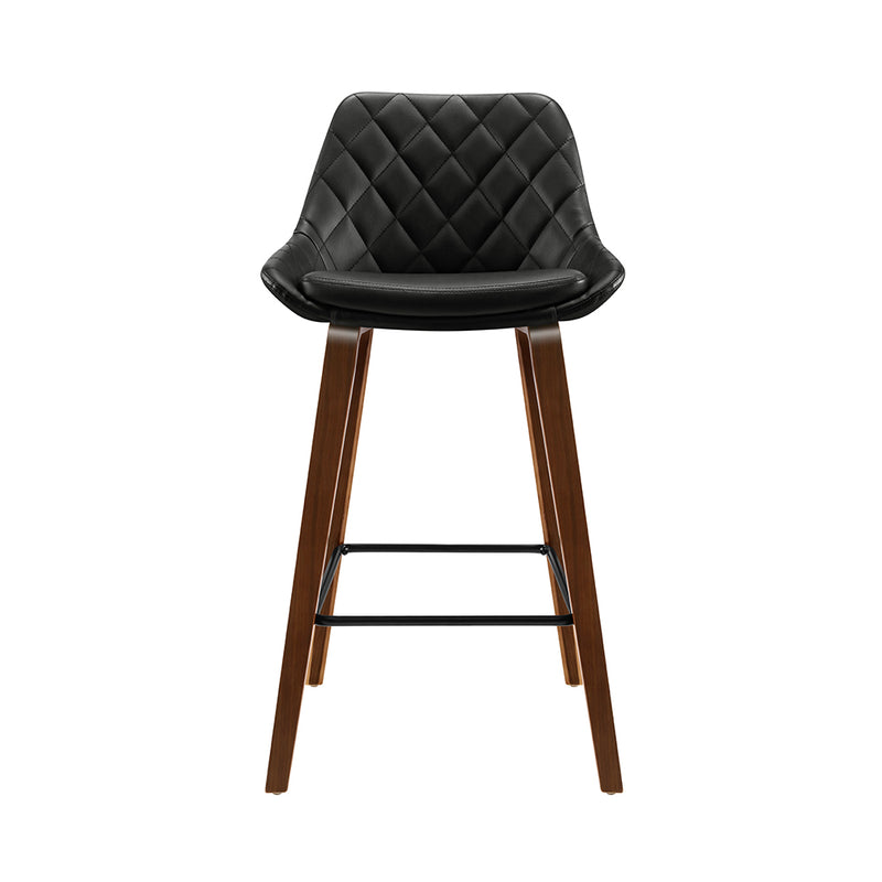 LINDSAY Set of 2 Bar Stools Bentwood PU Leather Diamond Pleat - Black