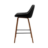 LINDSAY Set of 2 Bar Stools Bentwood PU Leather Diamond Pleat - Black