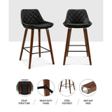 LINDSAY Set of 2 Bar Stools Bentwood PU Leather Diamond Pleat - Black