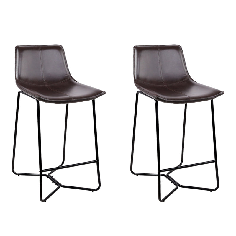 Artiss Set of 2 PU Leather Metal Bar Stools - Brown and Black