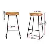 Artiss Set of 2 Elm Wood Backless Bar Stools 75cm - Black and Light Natural