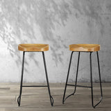 Artiss Set of 4 Elm Wood Backless Bar Stools 75cm - Black and Light Natural