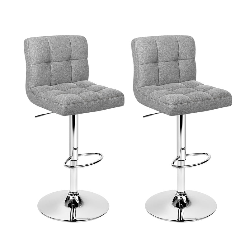 Artiss 2x Bar Stools Fabric Gas Lift Grey