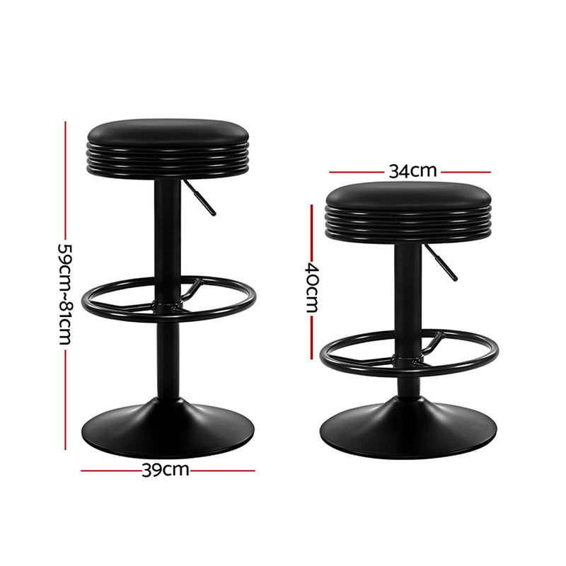 Artiss Set of 2 PU Leather Swivel Backless Bar Stools - Black