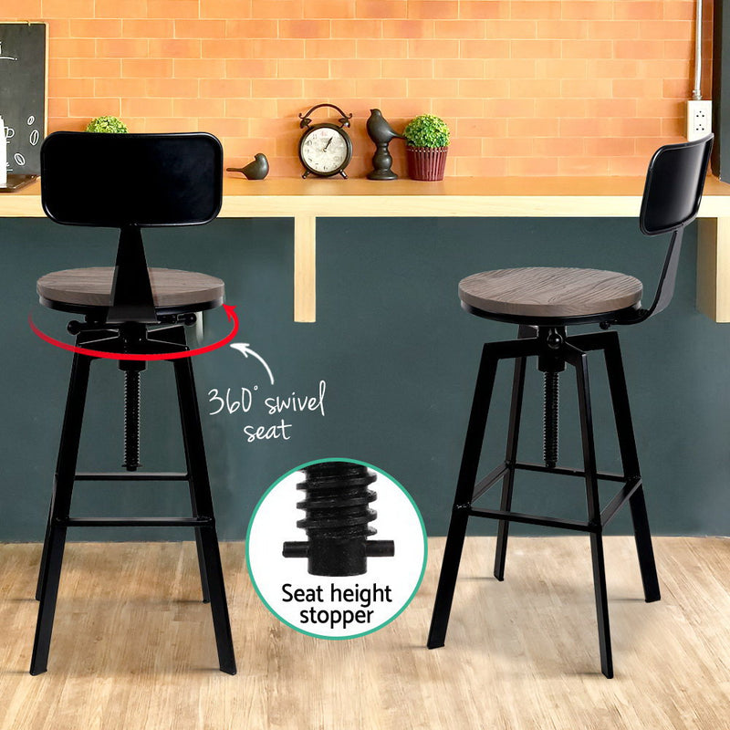 Rustic Industrial Style Metal Bar Stool - Black and Wood