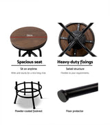 Artiss Bar Stool Industrial Round Seat Wood Metal - Black and Brown