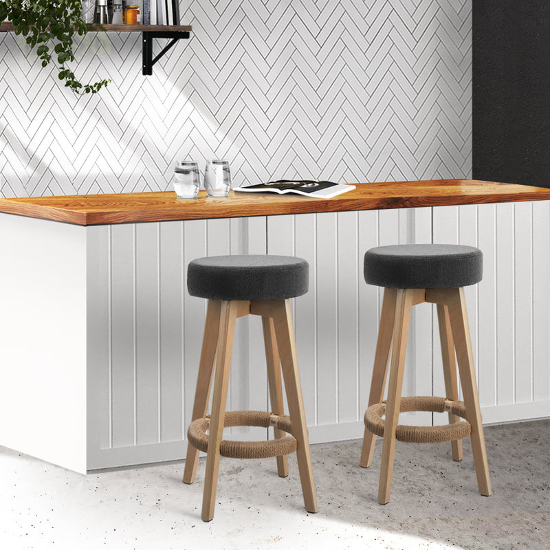 Artiss Set of 2 Bar Stools Wood Swivel Fabric - Grey