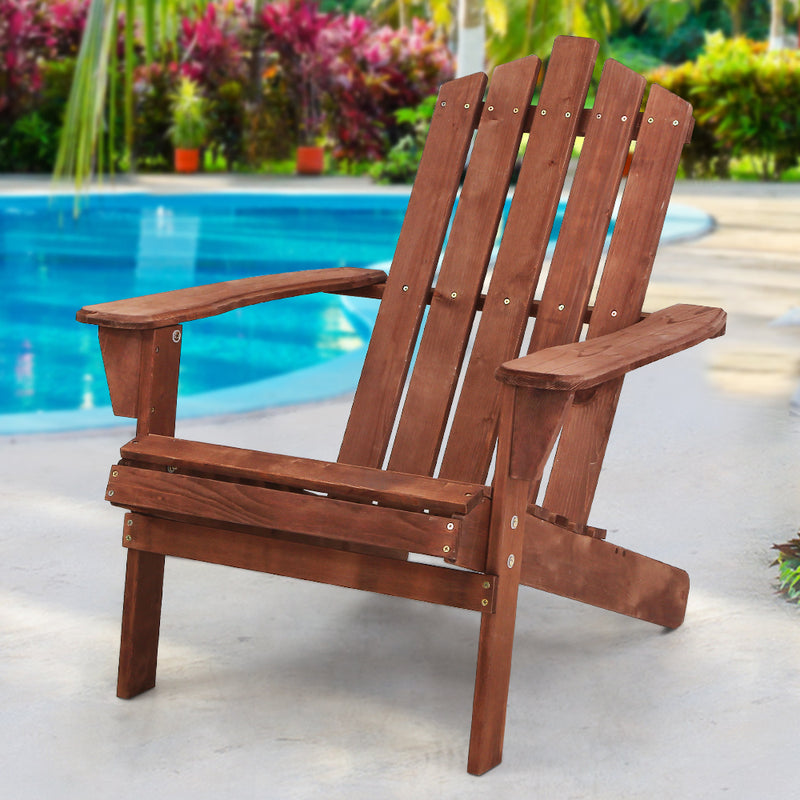 Sun Lounge Outdoor Beach Chairs Wooden Adirondack Patio Brown Chair