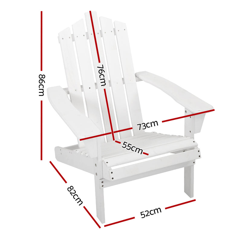 Sun Lounge Outdoor Beach Chairs Wooden Adirondack Patio - White