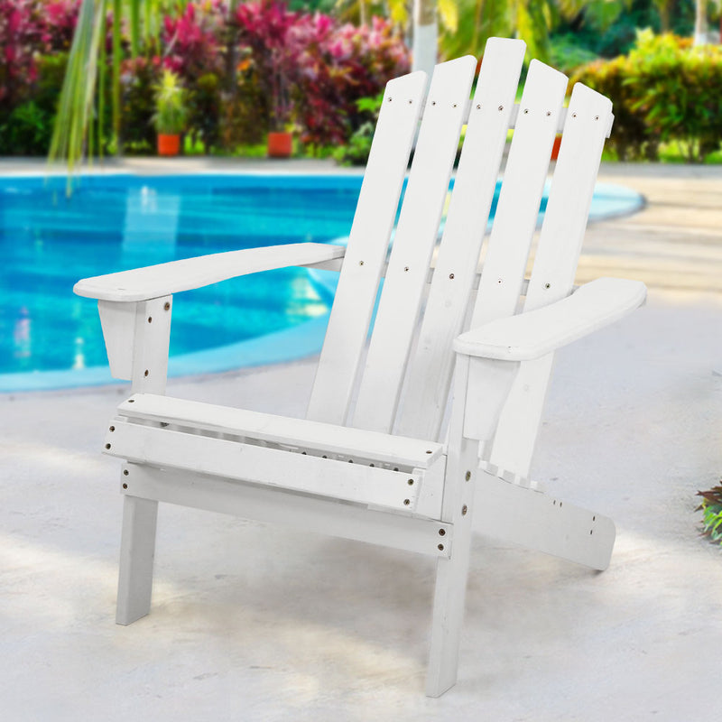 Sun Lounge Outdoor Beach Chairs Wooden Adirondack Patio - White