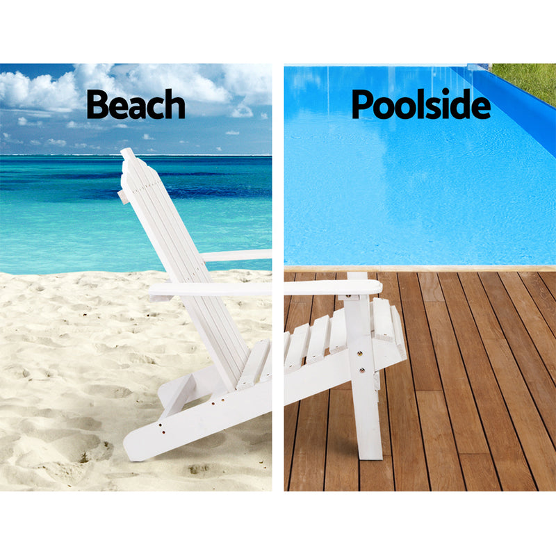 Sun Lounge Outdoor Beach Chairs Wooden Adirondack Patio - White