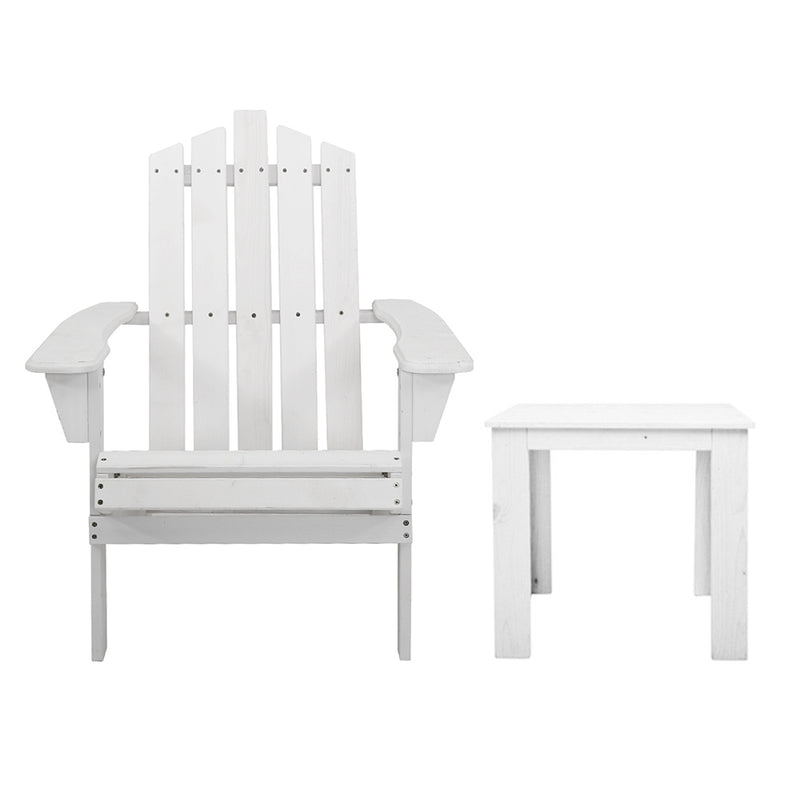 Gardeon Outdoor Sun Lounge Beach Chairs Table Setting Wooden Adirondack Patio Chair White