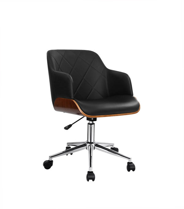 PORTIA Wooden Office Chair Computer PU Leather Desk Chairs Executive Black Wood