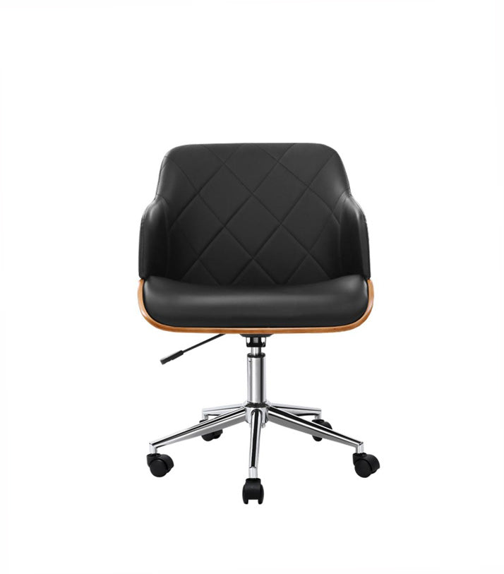 PORTIA Wooden Office Chair Computer PU Leather Desk Chairs Executive Black Wood