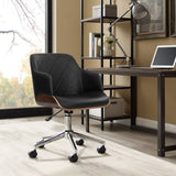 PORTIA Wooden Office Chair Computer PU Leather Desk Chairs Executive Black Wood