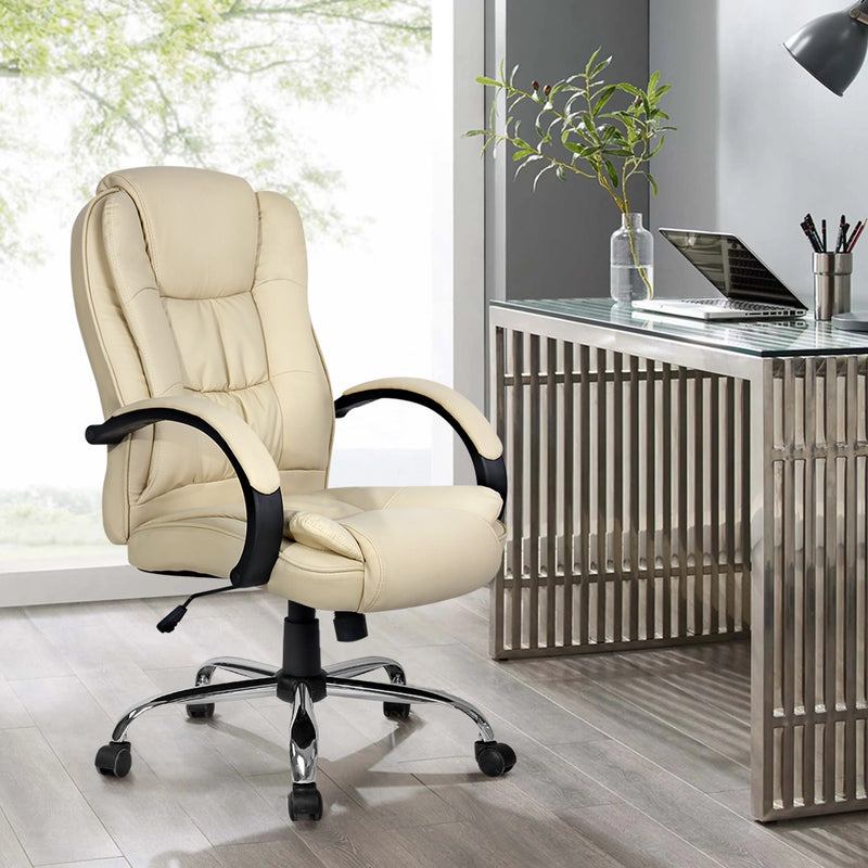 BROOK Office Chair Gaming Computer Chairs Executive PU Leather Seat Beige