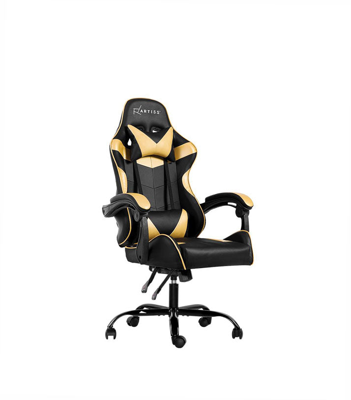 MECKA Office Chair Gaming Chair Computer Chairs Recliner PU Leather Seat Armrest Black Golden