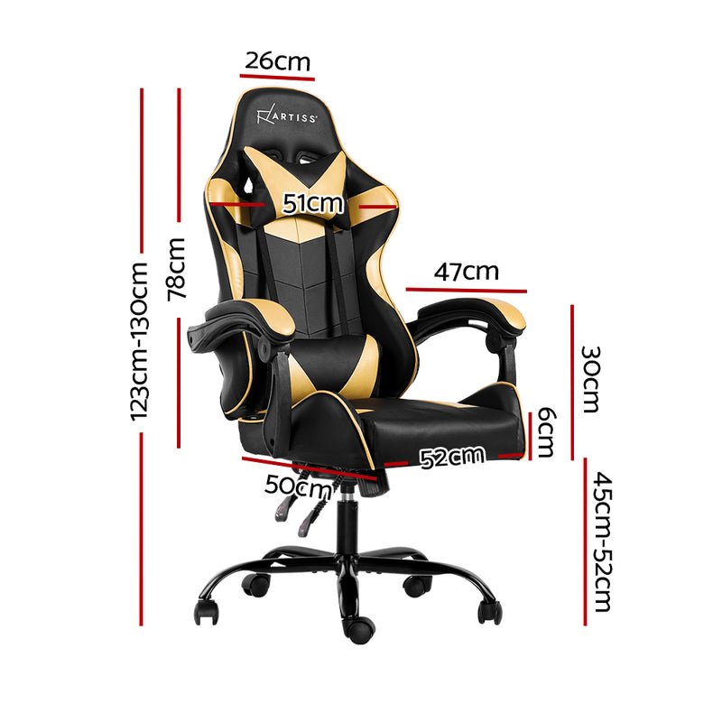 MECKA Office Chair Gaming Chair Computer Chairs Recliner PU Leather Seat Armrest Black Golden