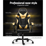 MECKA Office Chair Gaming Chair Computer Chairs Recliner PU Leather Seat Armrest Black Golden