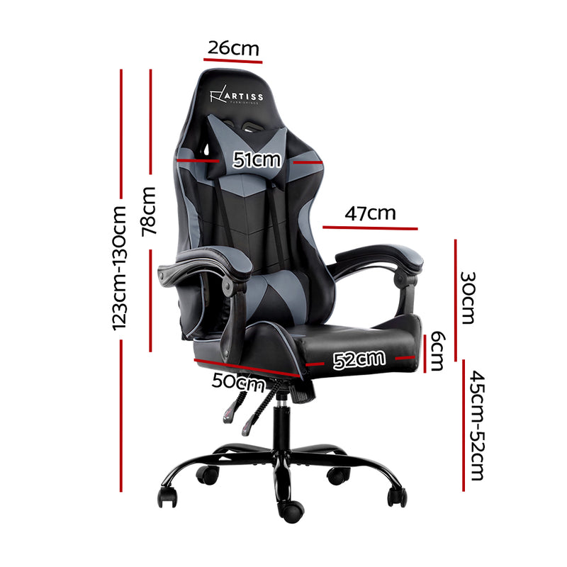 MECKA Office Chair Gaming Chair Computer Chairs Recliner PU Leather Seat Armrest Black Grey