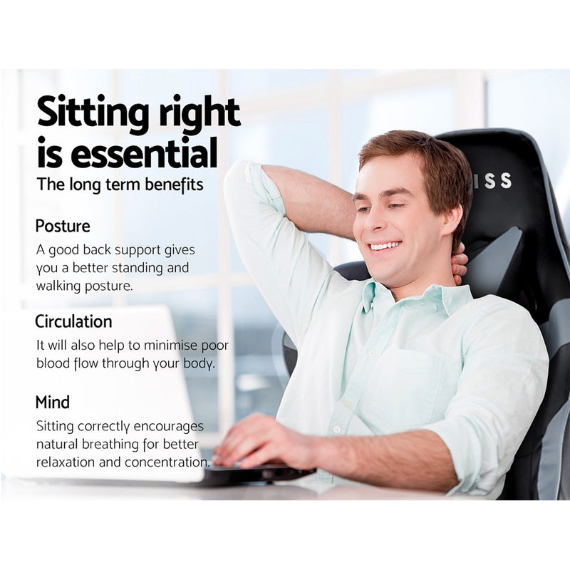 MECKA Office Chair Gaming Chair Computer Chairs Recliner PU Leather Seat Armrest Black Grey