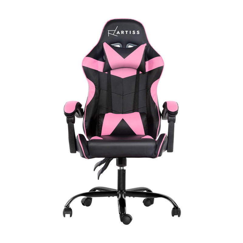 MECKA Office Chair Gaming Chair Computer Chairs Recliner PU Leather Seat Armrest Black Pink