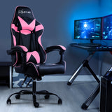 MECKA Office Chair Gaming Chair Computer Chairs Recliner PU Leather Seat Armrest Black Pink