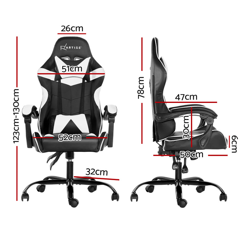 MECKA Gaming Office Chairs Computer Seating Racing Recliner Racer Black White