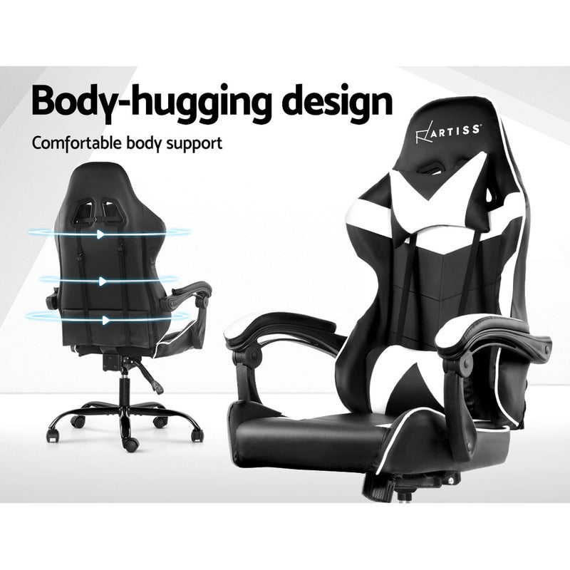 MECKA Gaming Office Chairs Computer Seating Racing Recliner Racer Black White