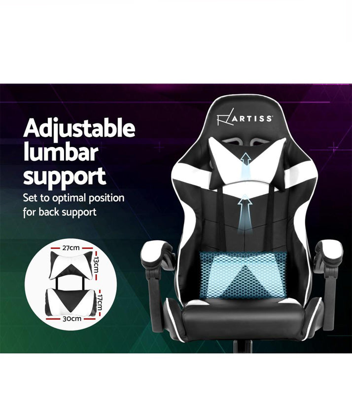 MECKA Gaming Office Chairs Computer Seating Racing Recliner Racer Black White