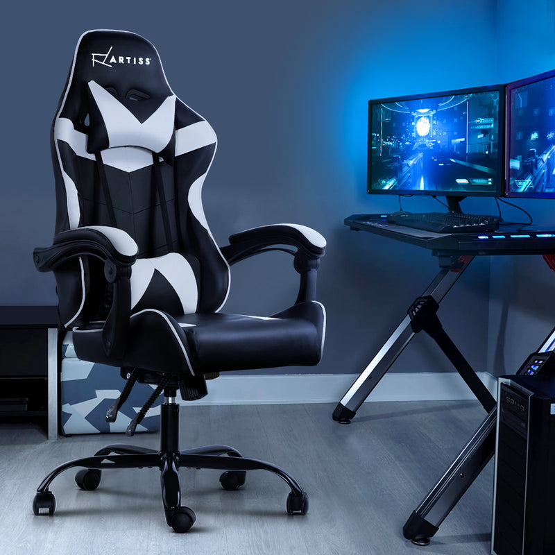 MECKA Gaming Office Chairs Computer Seating Racing Recliner Racer Black White