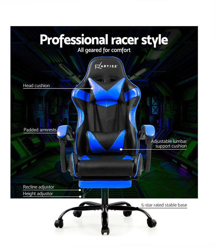 MARVEL Gaming Office Chairs Computer Seating Racing Recliner Footrest Black Blue