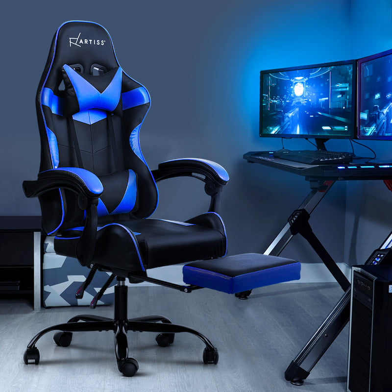 MARVEL Gaming Office Chairs Computer Seating Racing Recliner Footrest Black Blue