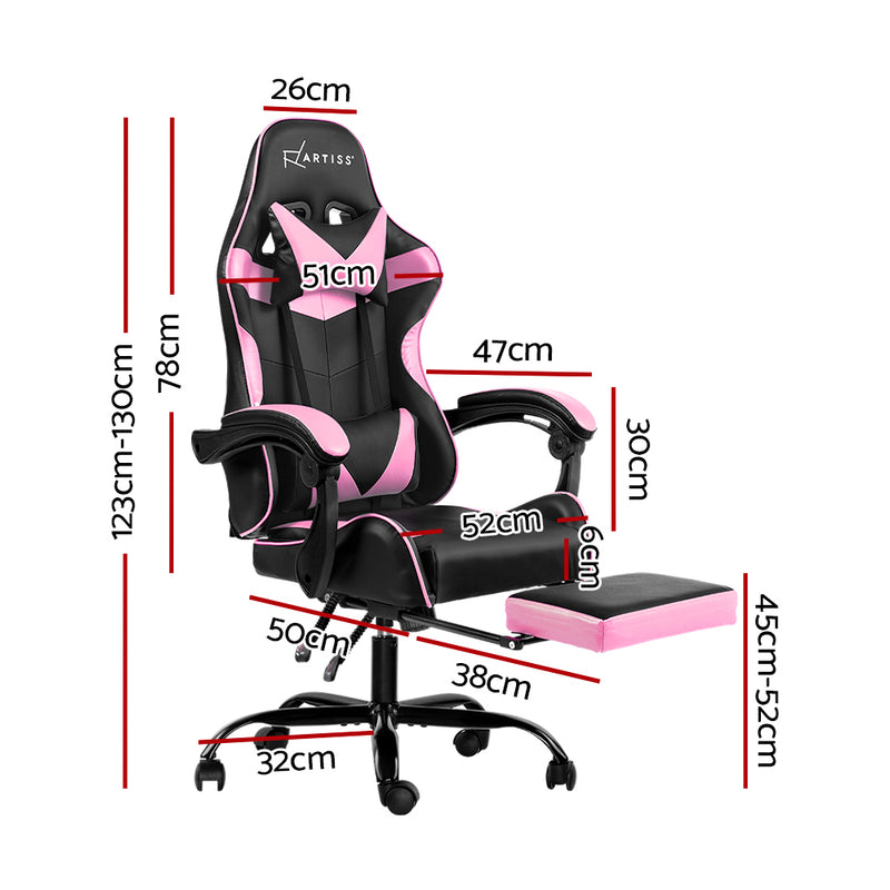 Artiss Office Chair Gaming Chair Computer Chairs Recliner PU Leather Seat Armrest Footrest Black Pink