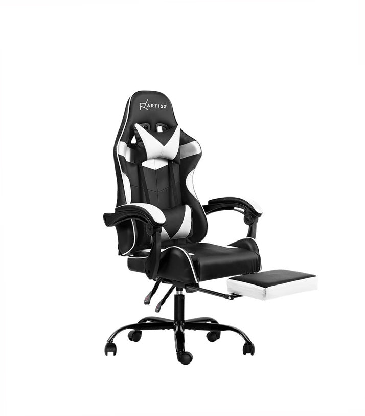 MARVEL Gaming Office Chairs Computer Seating Racing Recliner Footrest Black White